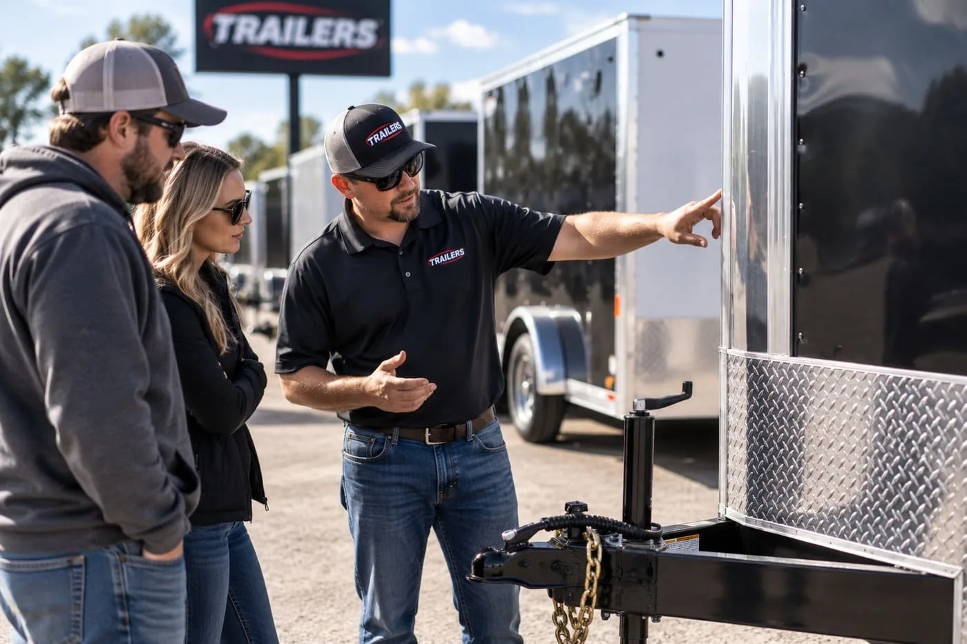 Customer talking with a dealer at a trailer dealership