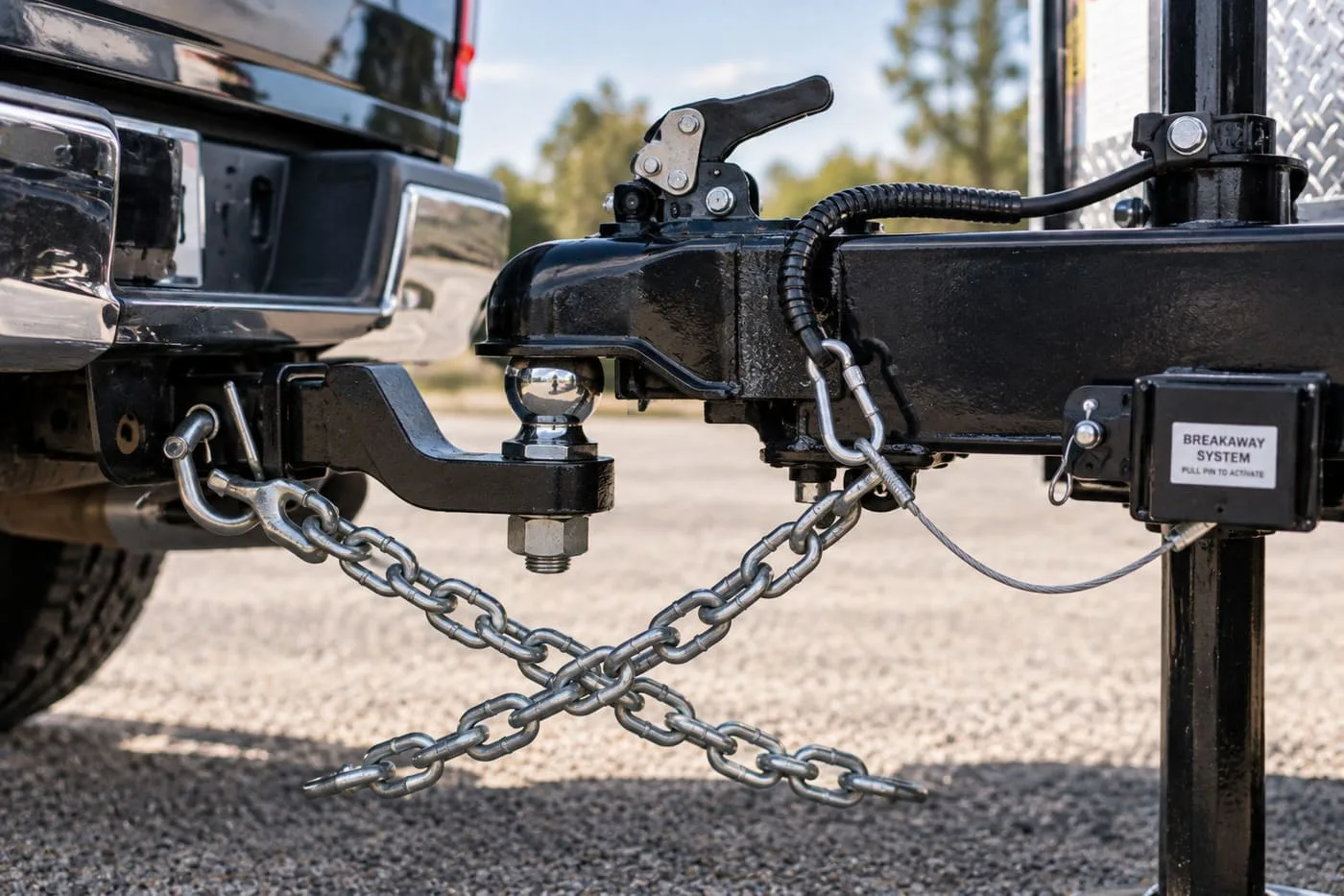 safety-chains Safety chains crossed and connected at the trailer hitch