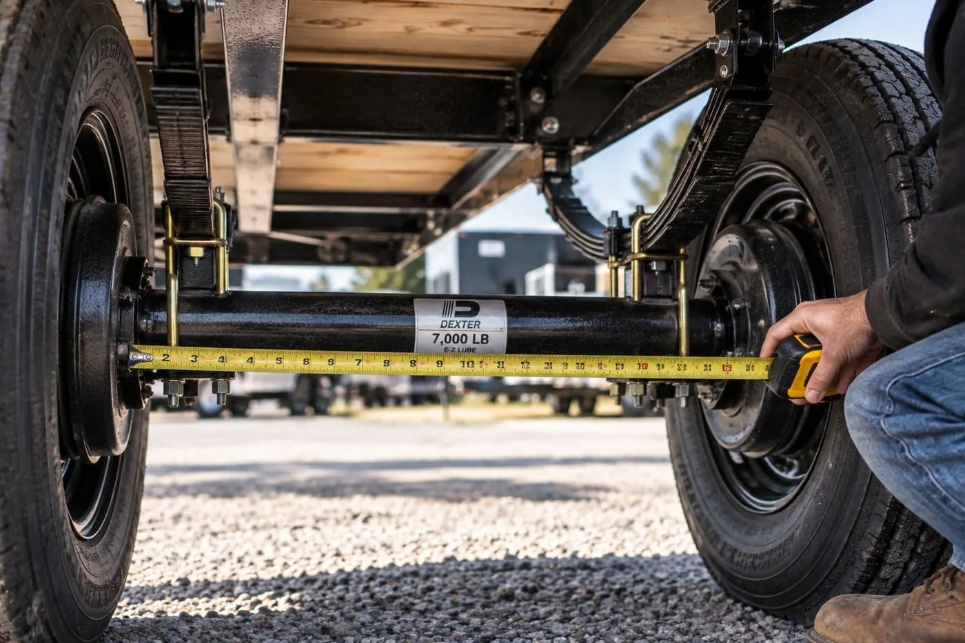 Measuring a trailer axle with a tape measure